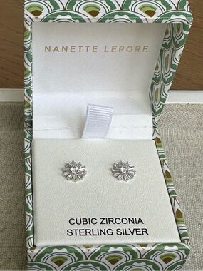 Nanette Lepore Silver Floral Cubic Zirconia Stud Earrings